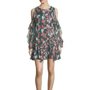 NWT Tanya Taylor Laine Cold-Shoulder Floral-Ikat Gauze Silk Dress